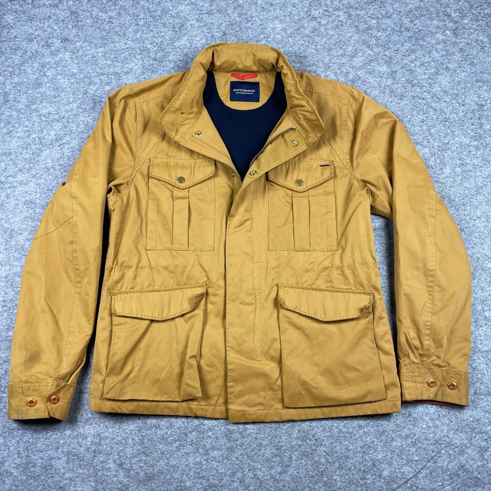 Scotch & Soda Field Jacket Mens L Tan Amsterdams Blauw M-65 Utility Hooded